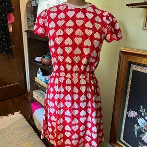 Vintage handmade hearts capsleeve dress, S